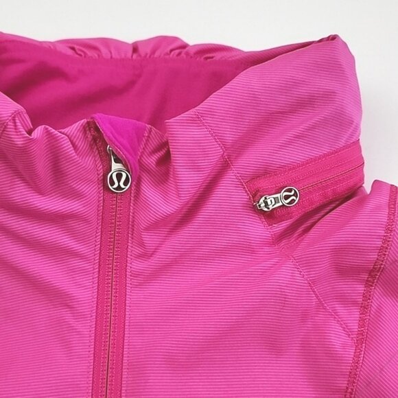 Lululemon Run Hustle Jacket White Paris Pink Microstripe Thumbholes Size 6 - Picture 11 of 16